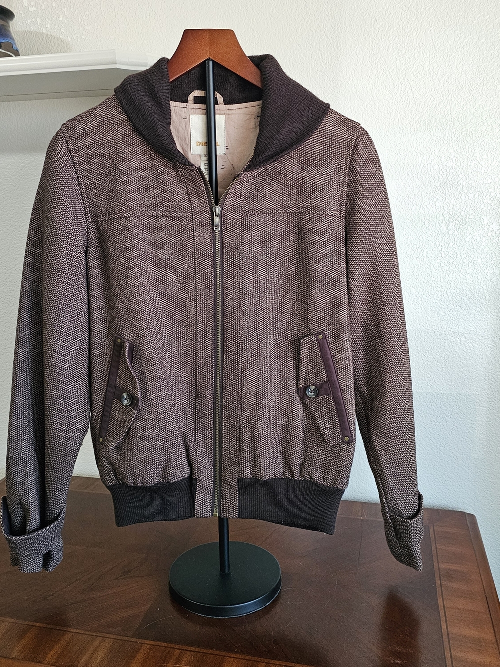 Diesel Brown Tweed Bomber Style Jacket, Women's Small
